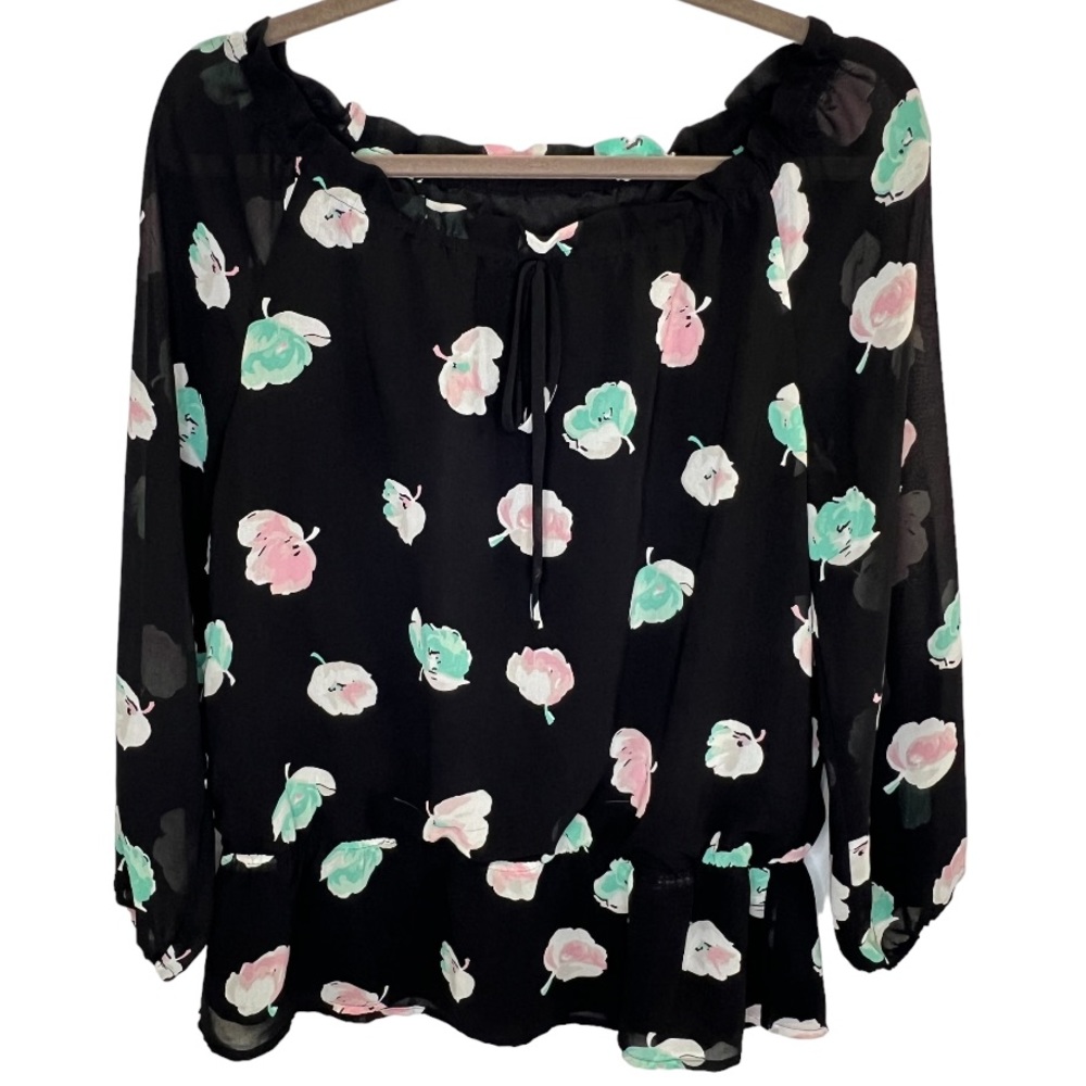 Ann Taylor black floral off shoulder blouse size small *